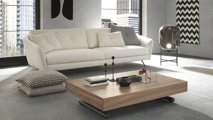 Stolik kawowy FEBO rozkładany do wielkości stołu.